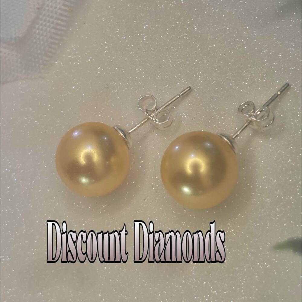 Yellow 10mm  South Sea Shell Pearl Stud Earrings on 925 Sterling …